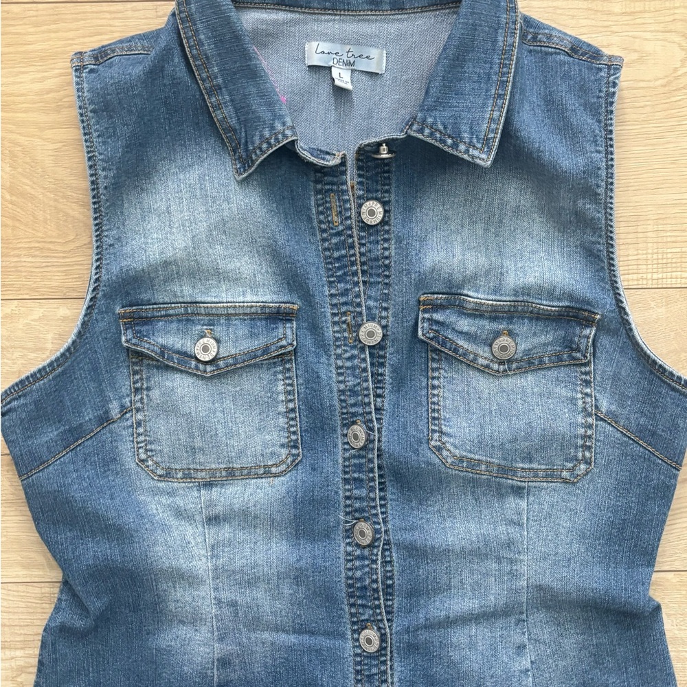 Western Sleeveless Denim Button-Up Dress Jean Size L Rodeo Love Tree Y2K Cowgirl - Picture 2 of 9